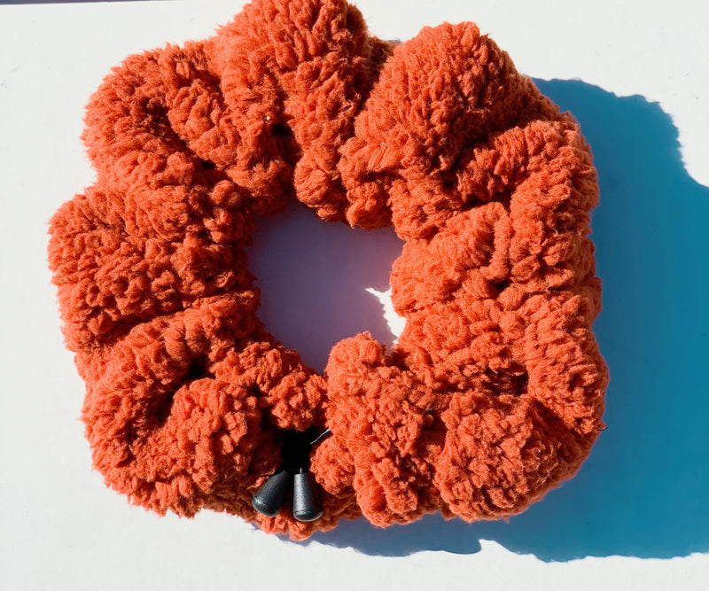 Burn Orange Teddy Bear Adjustable Scrunchie