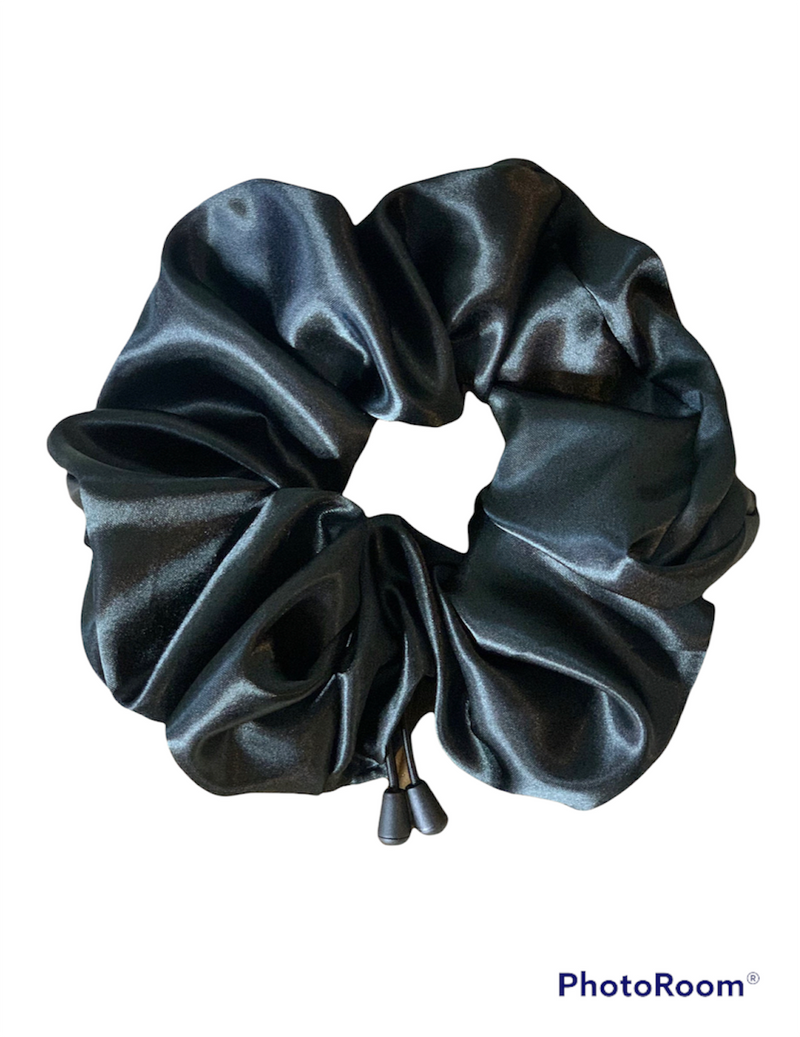 Jumbo Black Satin Adjustable Scrunchie
